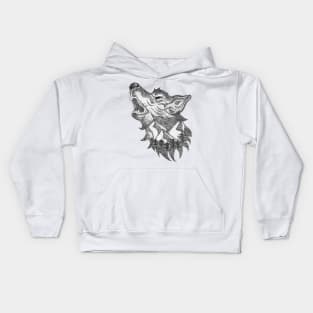 The crying wolf, mountains and wilderness - black ink in stipple technique Kids Hoodie